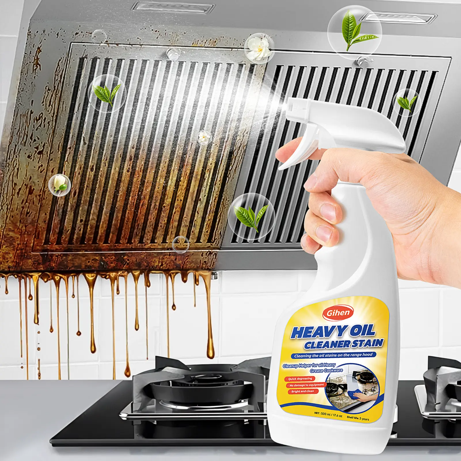 Gihen Multi-Purpose Heavy-Duty Cleaner | Spray & Towel Kit for Kitchen, Oven, Stove, Range Hood & Sink – Cuts Through Grease Fast