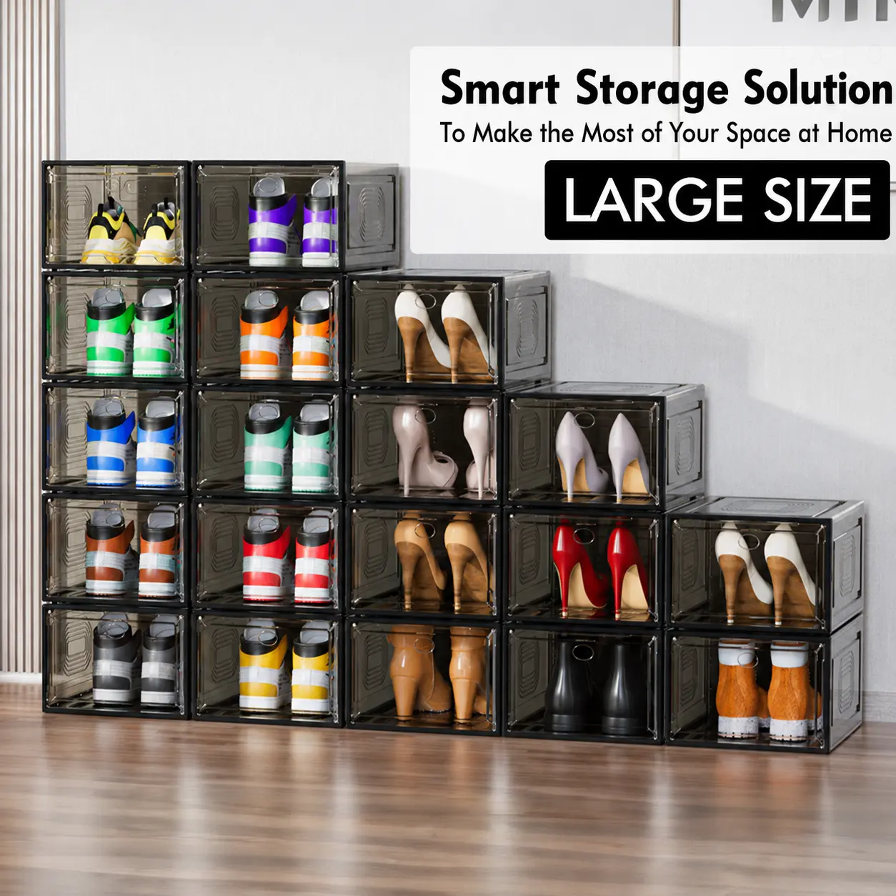 Stackable Shoe Organizer – Dustproof Magnetic Door Storage Box for Sneakers | 6, 12 & 24 Pack