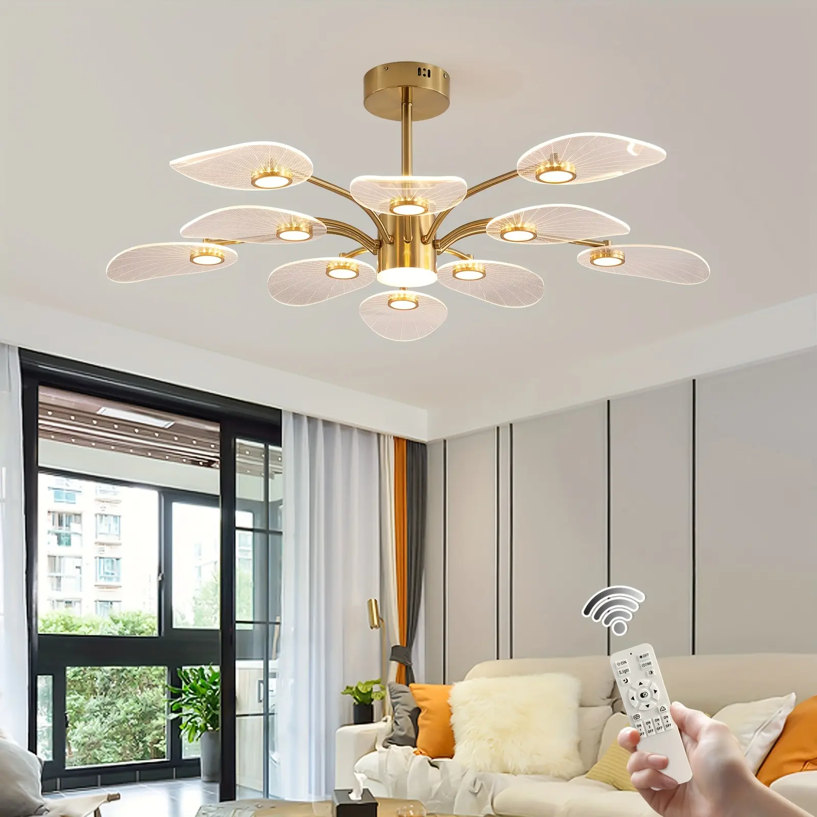 Garwarm Contemporary LED Chandelier – 10-Light Dimmable Sputnik Pendant with Gold Electroplating & Acrylic Shade | Dining Room & Bedroom