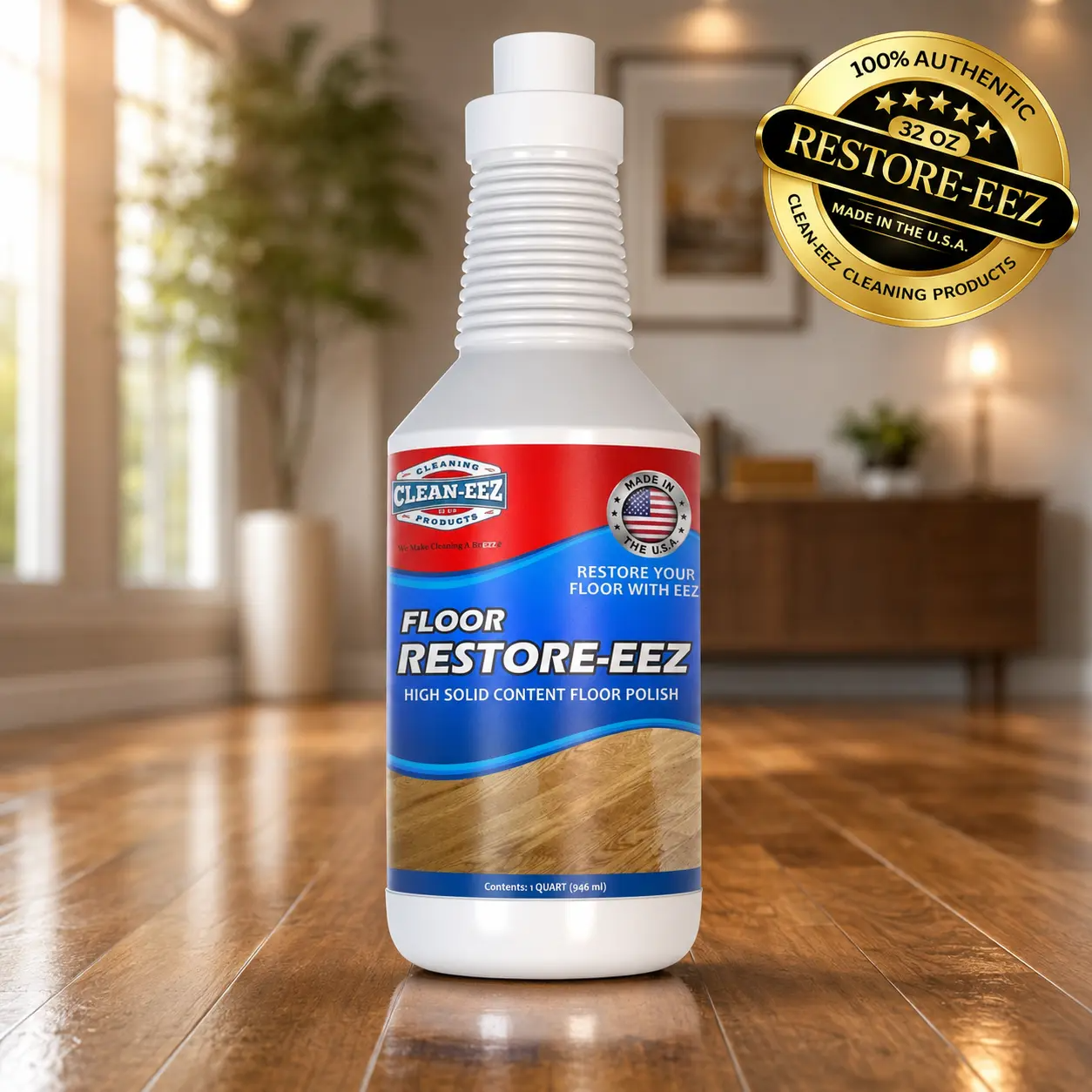 Floor Restore-Eez | High-Solid Floor Polish & Restorer for Wood, Laminate, Vinyl & Bamboo