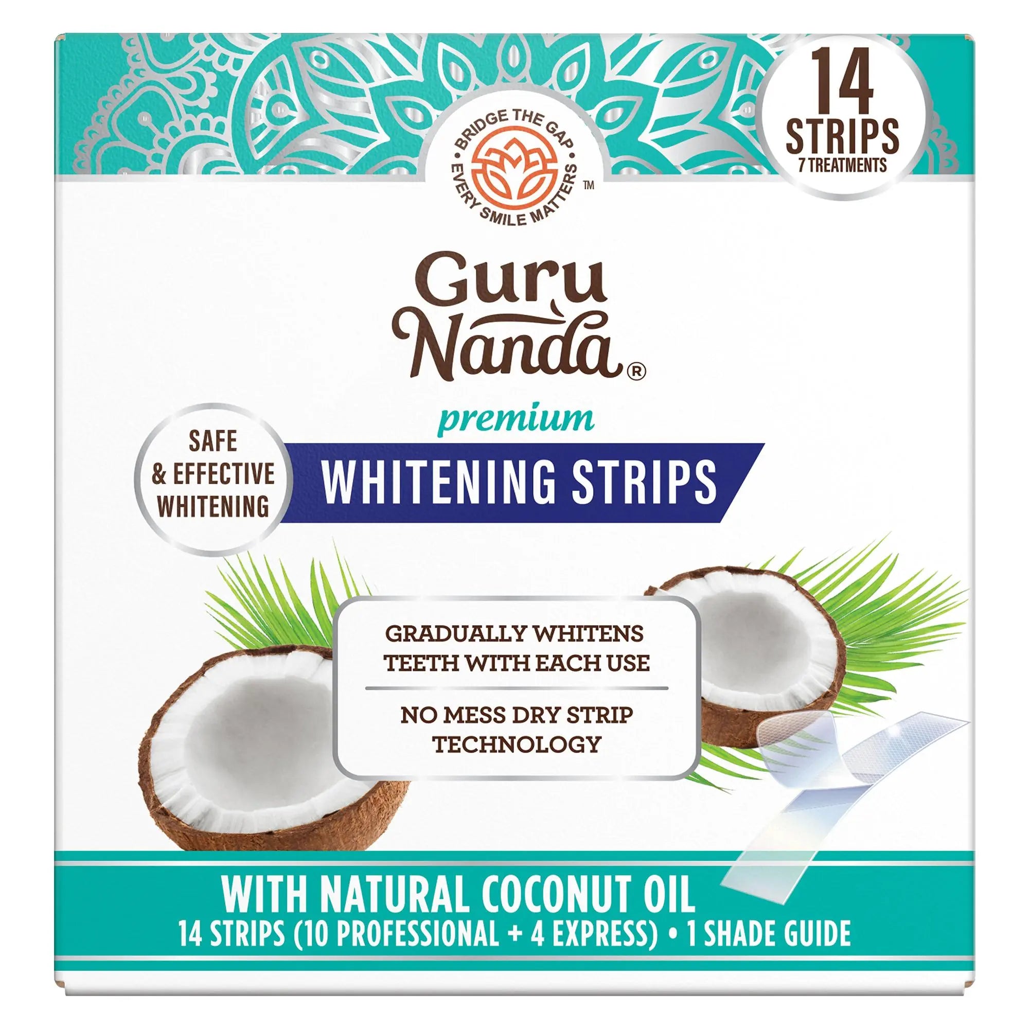 GuruNanda Teeth Whitening Strips – 7-Day Treatment with Coconut Oil | Non-Slip, Vegan & Dentist-Evaluated