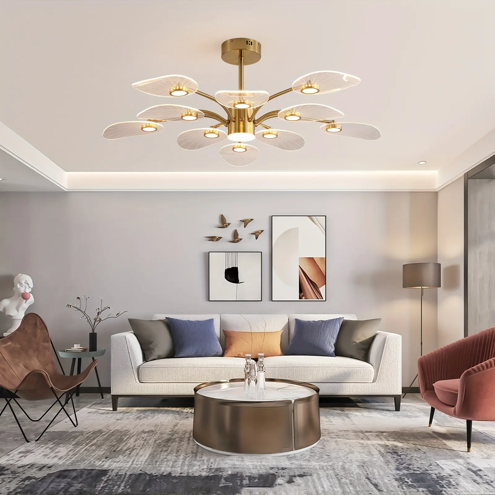 Garwarm Contemporary LED Chandelier – 10-Light Dimmable Sputnik Pendant with Gold Electroplating & Acrylic Shade | Dining Room & Bedroom