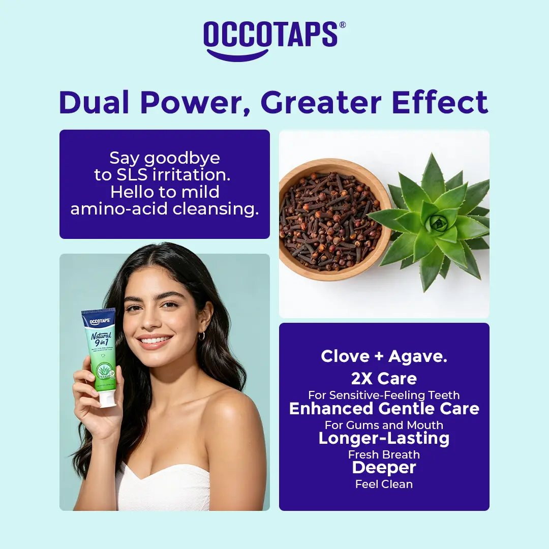 OCCOTAPS Agave Natural Herbal Toothpaste – Blue Agave Extract, Whitening & Enamel Strengthening | Fluoride-Free, Probiotics & Niacinamide
