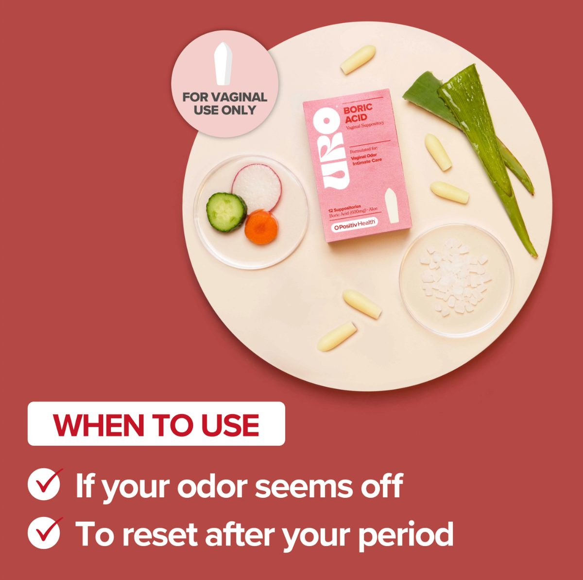 URO Boric Acid Vaginal Suppositories – pH Balance & Freshness Support