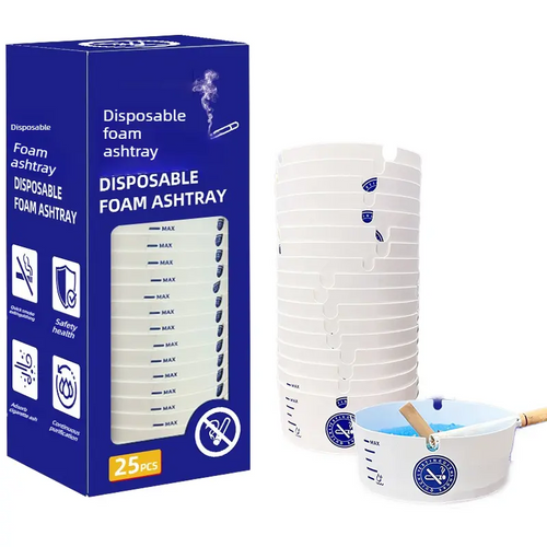 Disposable Foam Ashtrays 25-Pack | Portable, Eco-Friendly with Deodorizing Smokeless Gel – For Home, Car, Camping & Parties