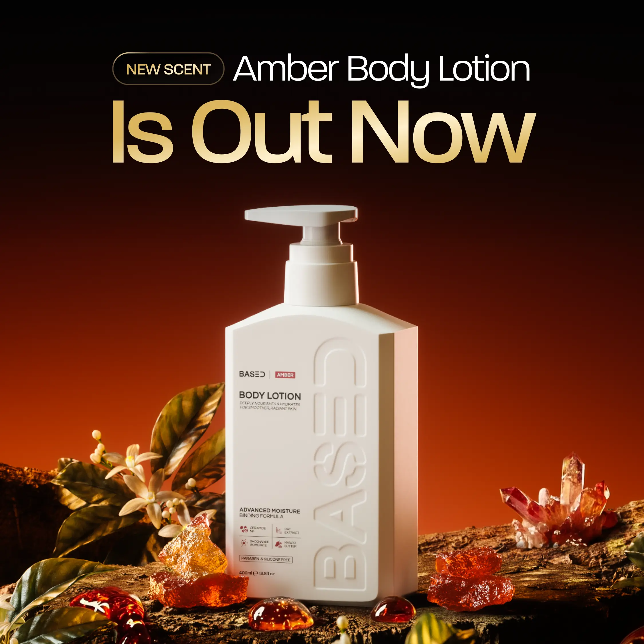 BASED Body Lotion – Amber Scent | Fast-Absorbing Deep Hydration with Ceramides | For Dry, Dull & Ashy Skin