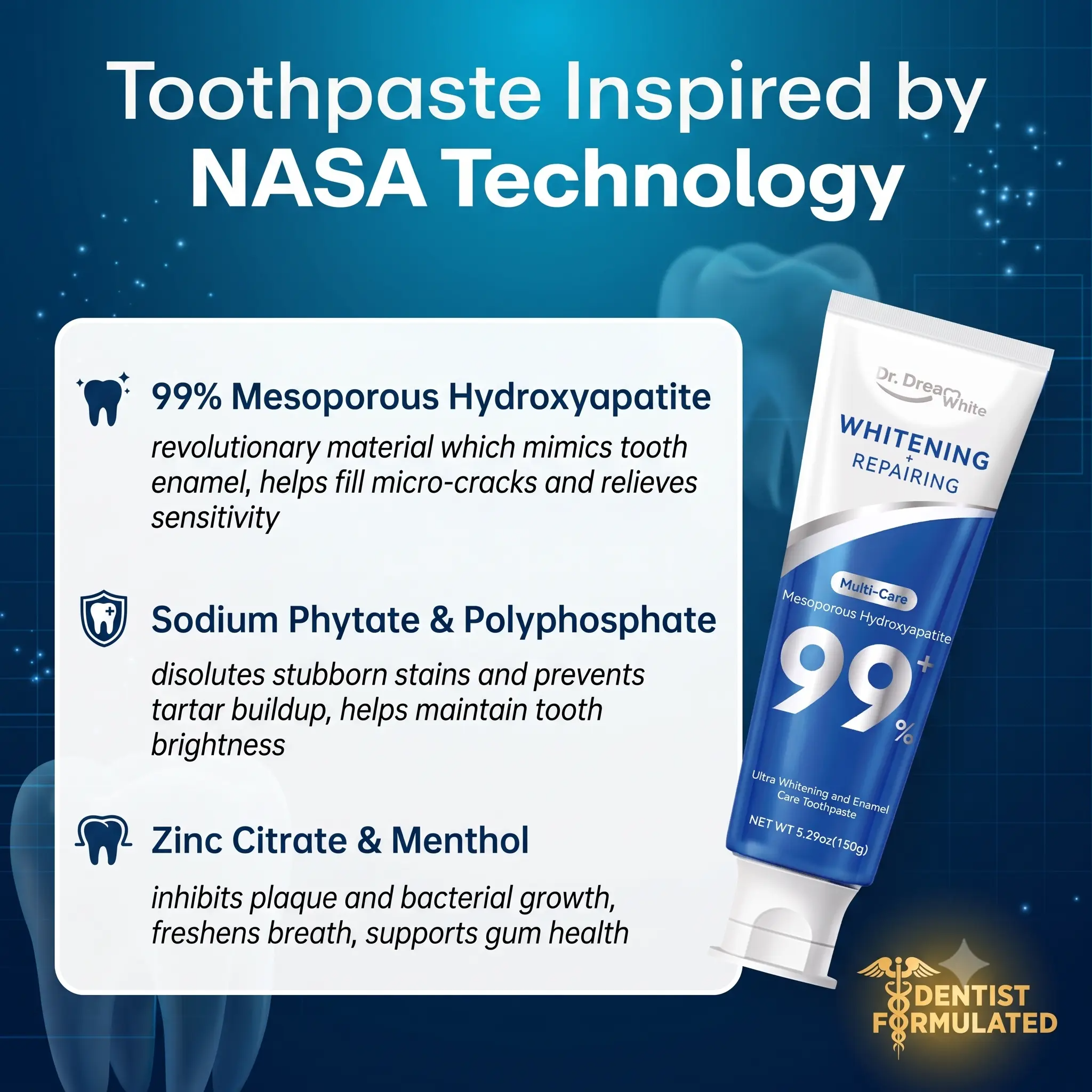 Dr.DreamWhite Nano-Hydroxyapatite Toothpaste – Whitening, Enamel Repair & Anti-Sensitivity | Jasmine Green Tea | 5.29 oz