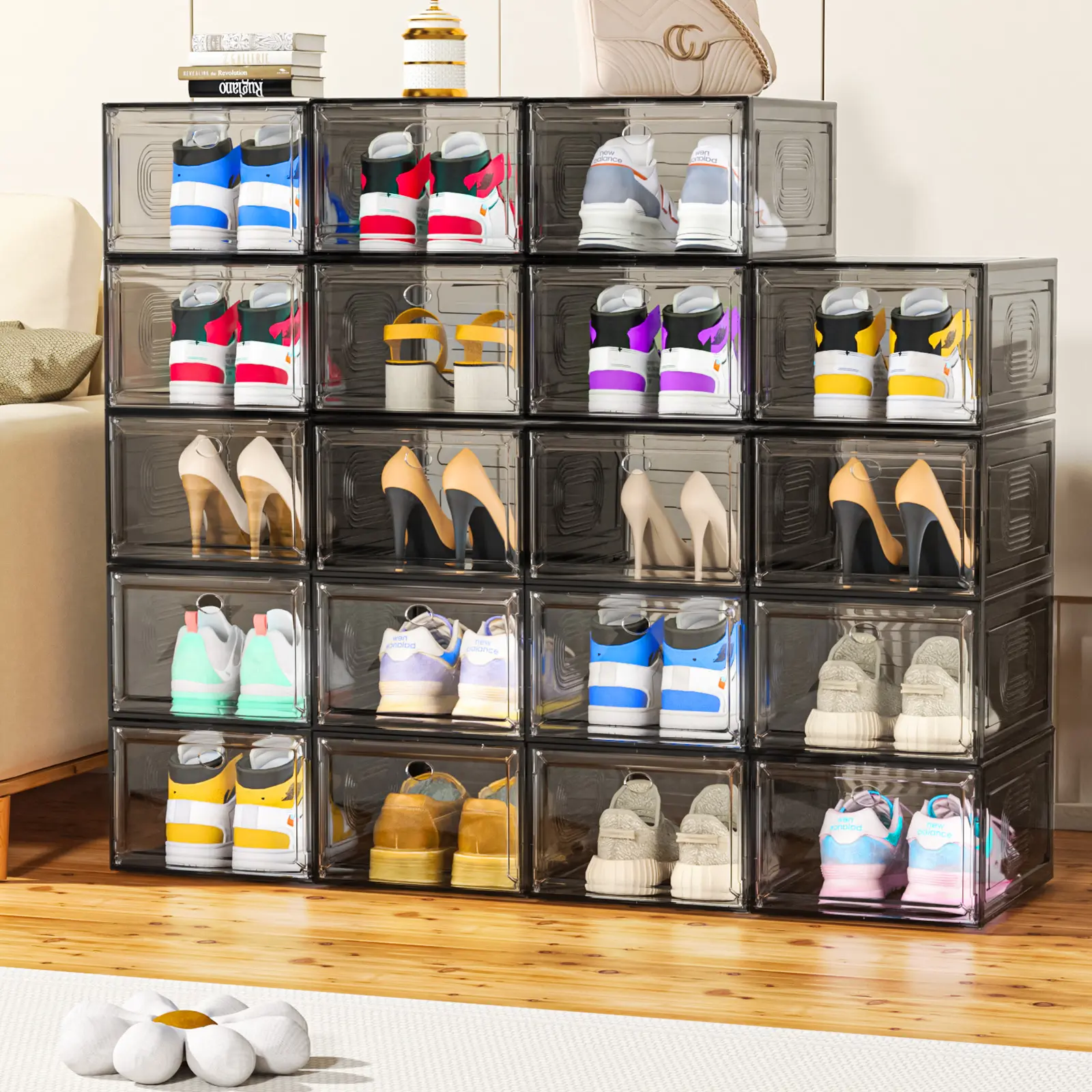 Stackable Shoe Organizer – Dustproof Magnetic Door Storage Box for Sneakers | 6, 12 & 24 Pack