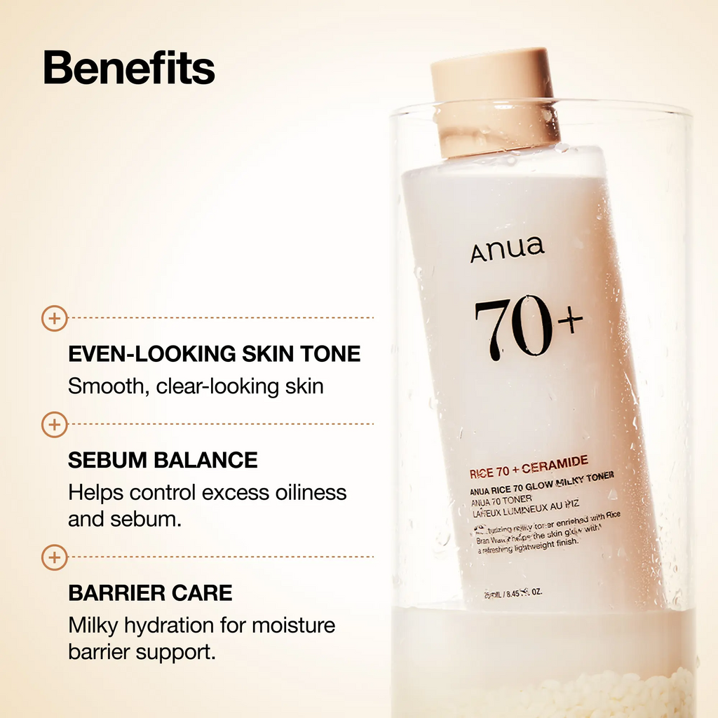 70 Glow Milky Toner – Korean Rice Water Brightening Toner with Niacinamide & Ceramides for Glass Skin | 250ml