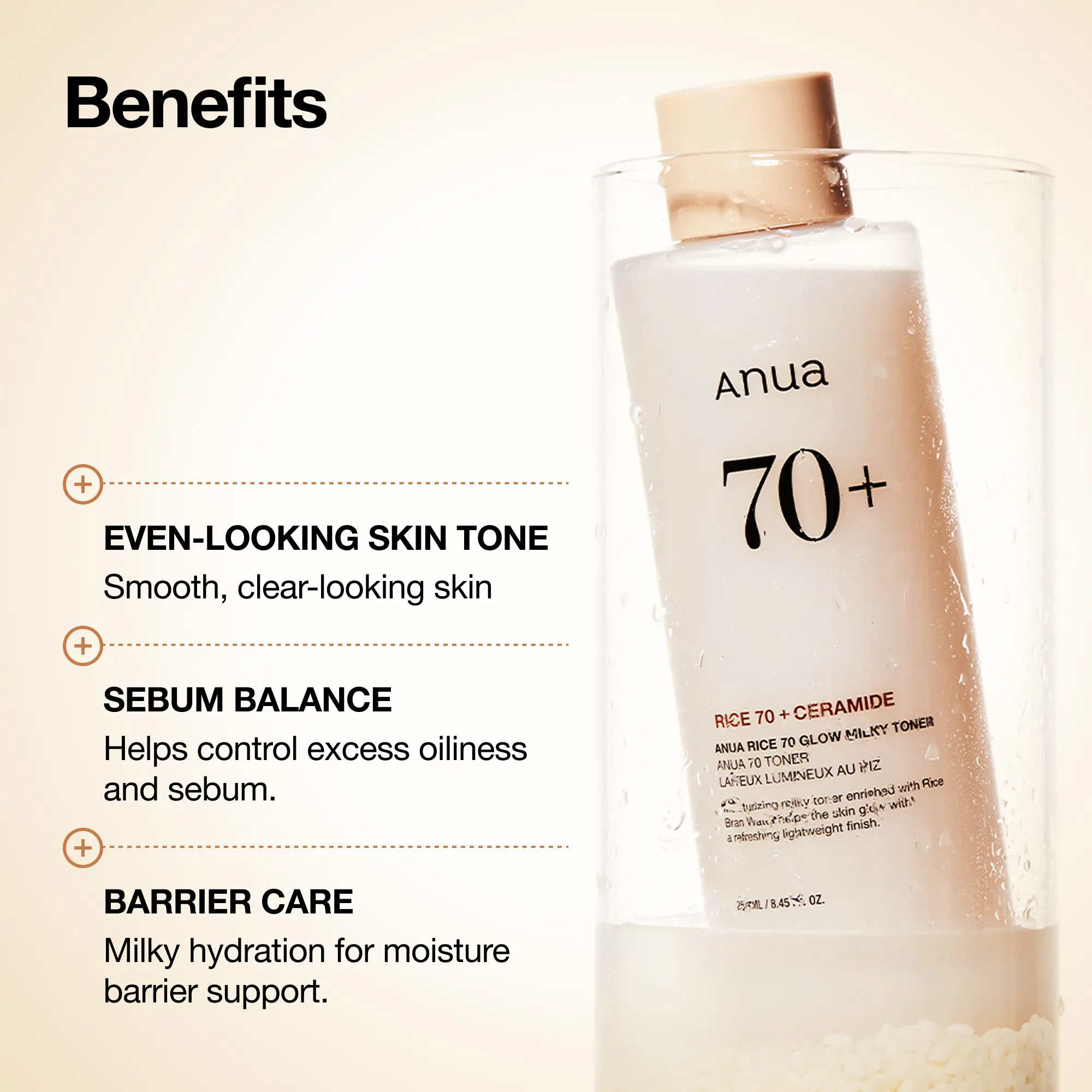 70 Glow Milky Toner – Korean Rice Water Brightening Toner with Niacinamide & Ceramides for Glass Skin | 250ml