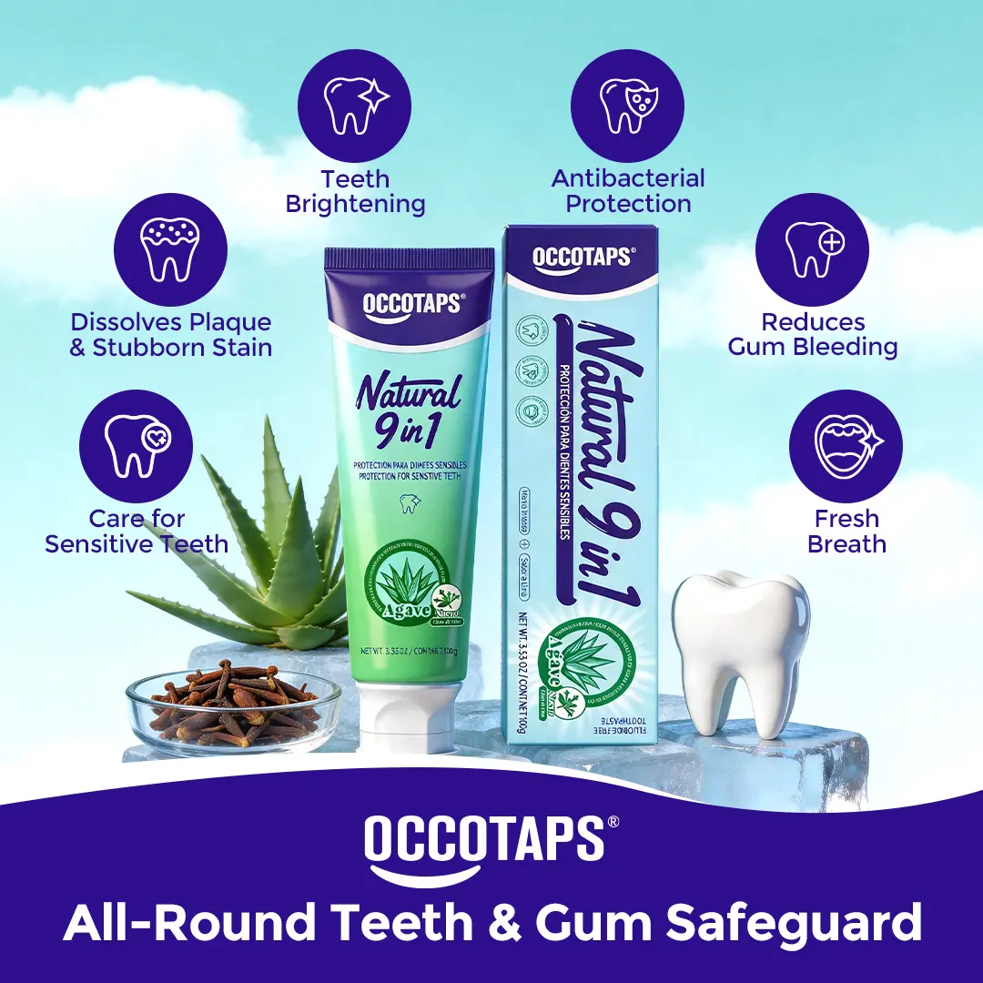 OCCOTAPS Agave Natural Herbal Toothpaste – Blue Agave Extract, Whitening & Enamel Strengthening | Fluoride-Free, Probiotics & Niacinamide