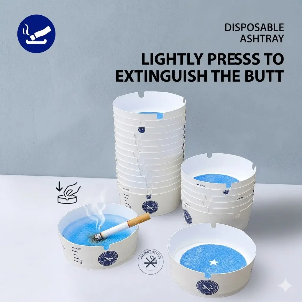 Disposable Foam Ashtrays 25-Pack | Portable, Eco-Friendly with Deodorizing Smokeless Gel – For Home, Car, Camping & Parties
