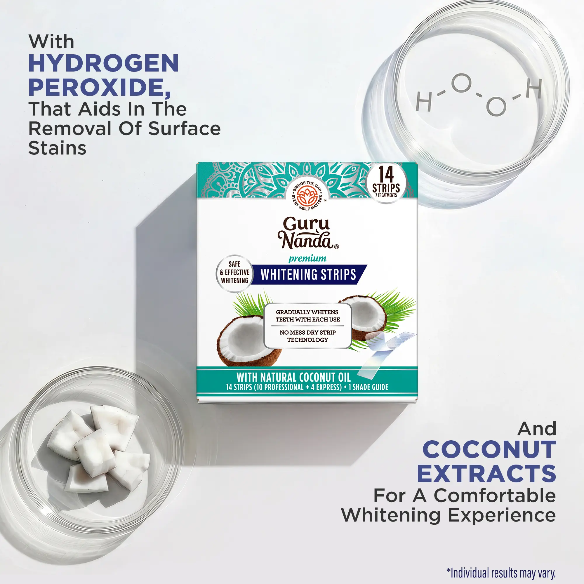 GuruNanda Teeth Whitening Strips – 7-Day Treatment with Coconut Oil | Non-Slip, Vegan & Dentist-Evaluated
