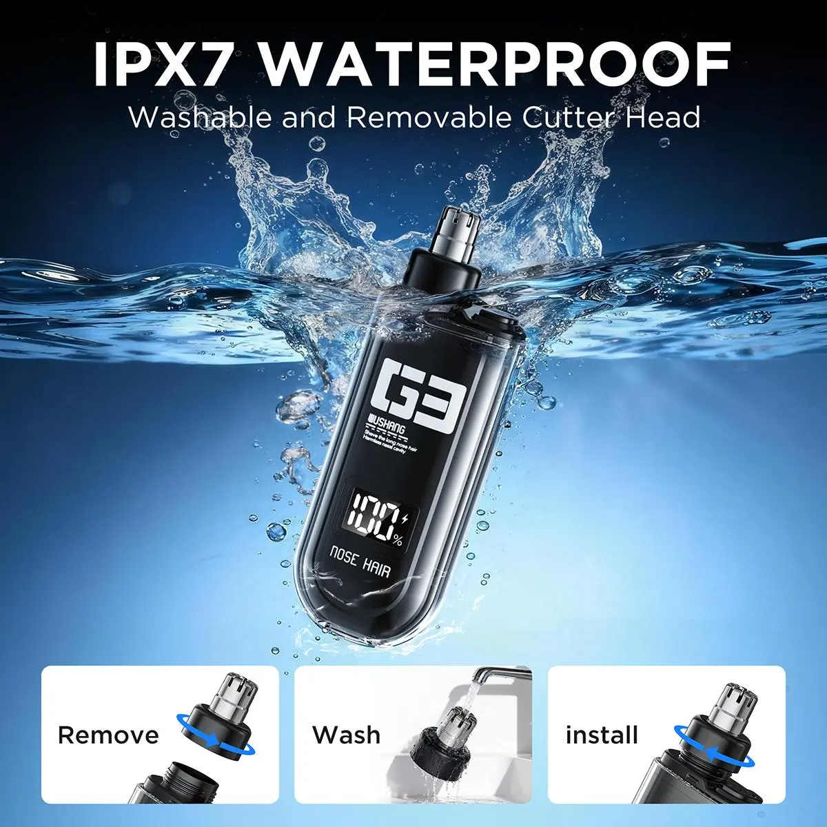 USB Rechargeable Nose & Ear Hair Trimmer – IPX7 Waterproof, LED Display, 360° Dual-Edge Blades | For Men & Women