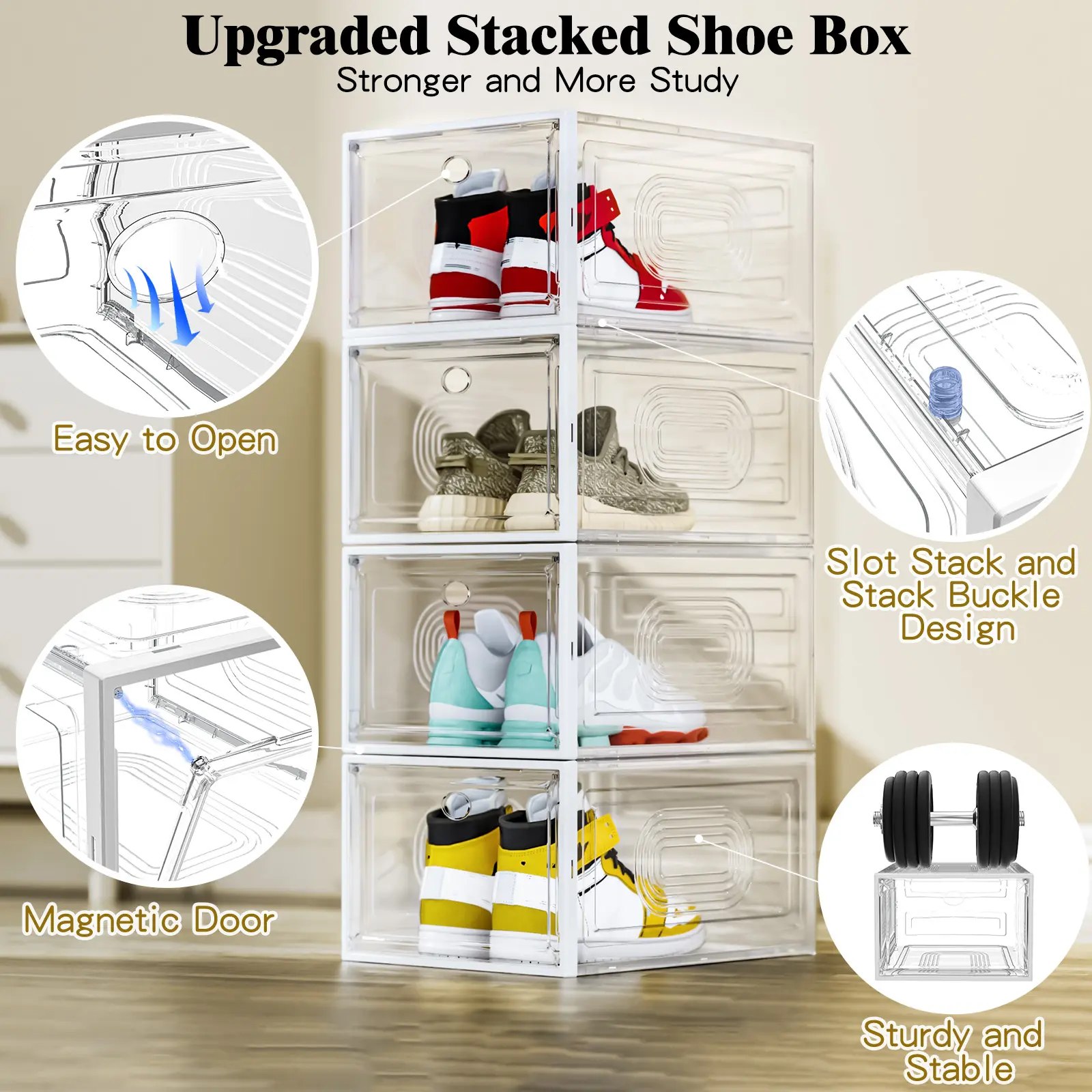 Stackable Shoe Organizer – Dustproof Magnetic Door Storage Box for Sneakers | 6, 12 & 24 Pack