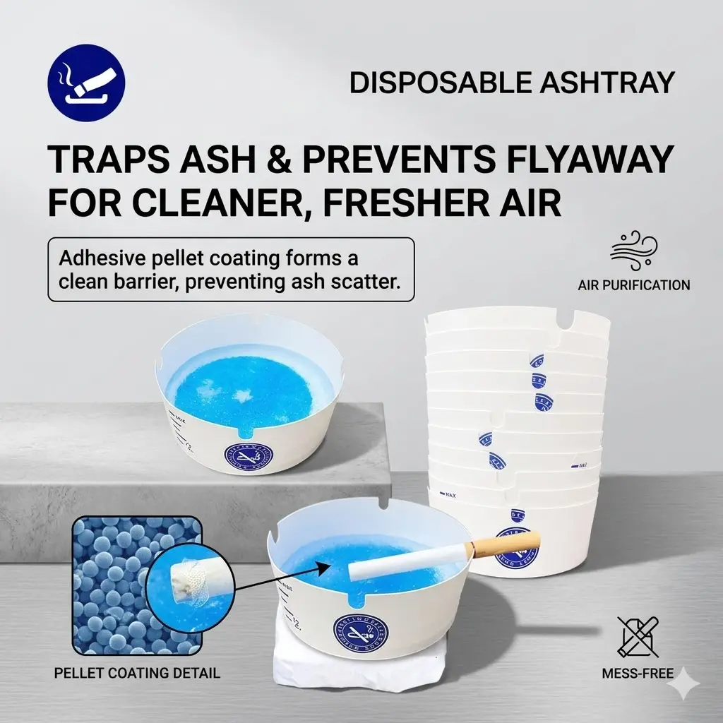 Disposable Foam Ashtrays 25-Pack | Portable, Eco-Friendly with Deodorizing Smokeless Gel – For Home, Car, Camping & Parties