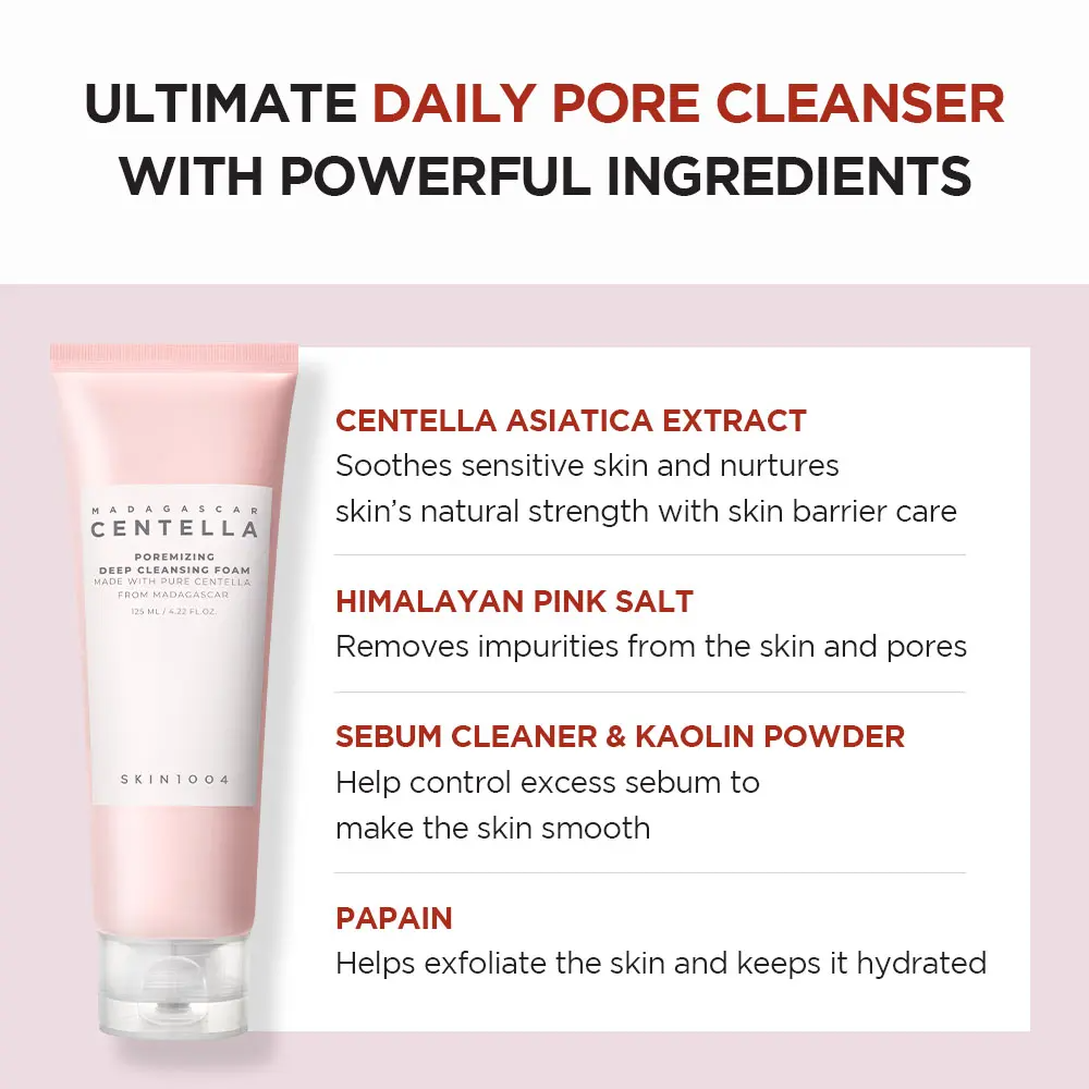 SKIN1004 Madagascar Centella Poremizing Deep Cleansing Foam – Pore Cleansing & Exfoliating with Himalayan Pink Salt | 125ml