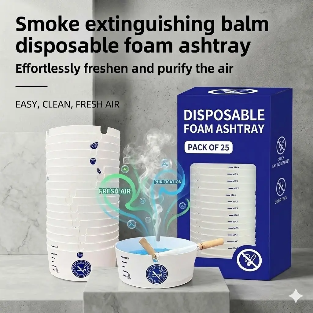 Disposable Foam Ashtrays 25-Pack | Portable, Eco-Friendly with Deodorizing Smokeless Gel – For Home, Car, Camping & Parties