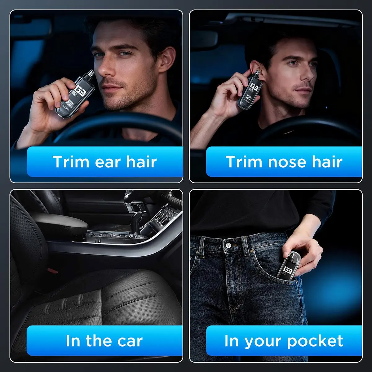 USB Rechargeable Nose & Ear Hair Trimmer – IPX7 Waterproof, LED Display, 360° Dual-Edge Blades | For Men & Women