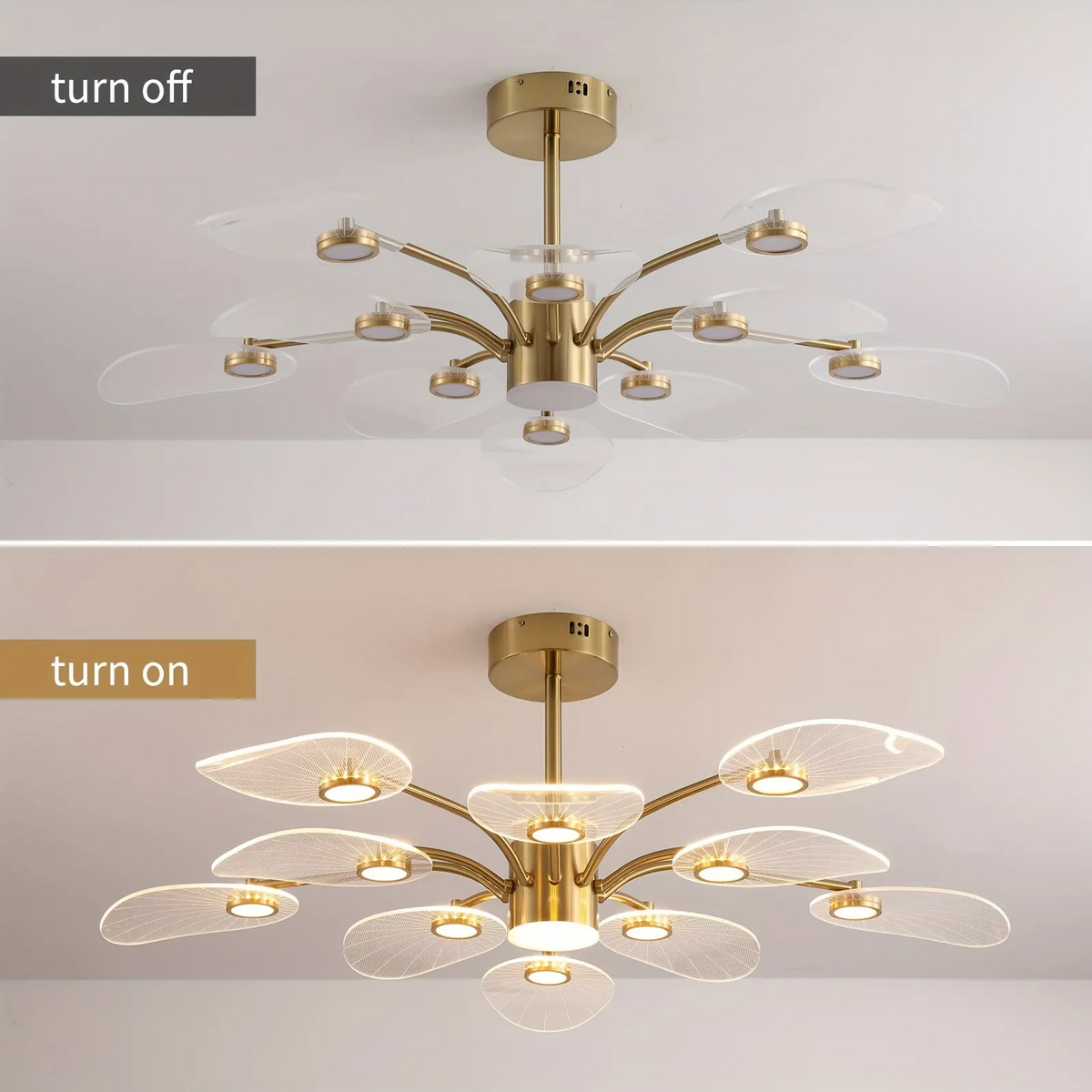 Garwarm Contemporary LED Chandelier – 10-Light Dimmable Sputnik Pendant with Gold Electroplating & Acrylic Shade | Dining Room & Bedroom