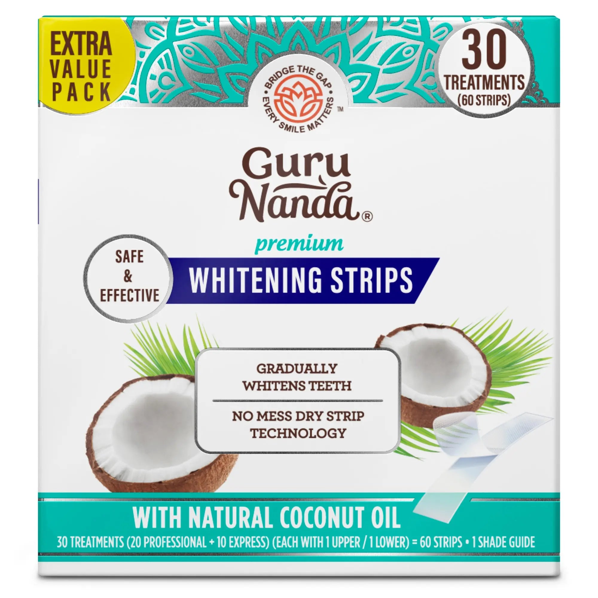 GuruNanda Teeth Whitening Strips – 7-Day Treatment with Coconut Oil | Non-Slip, Vegan & Dentist-Evaluated
