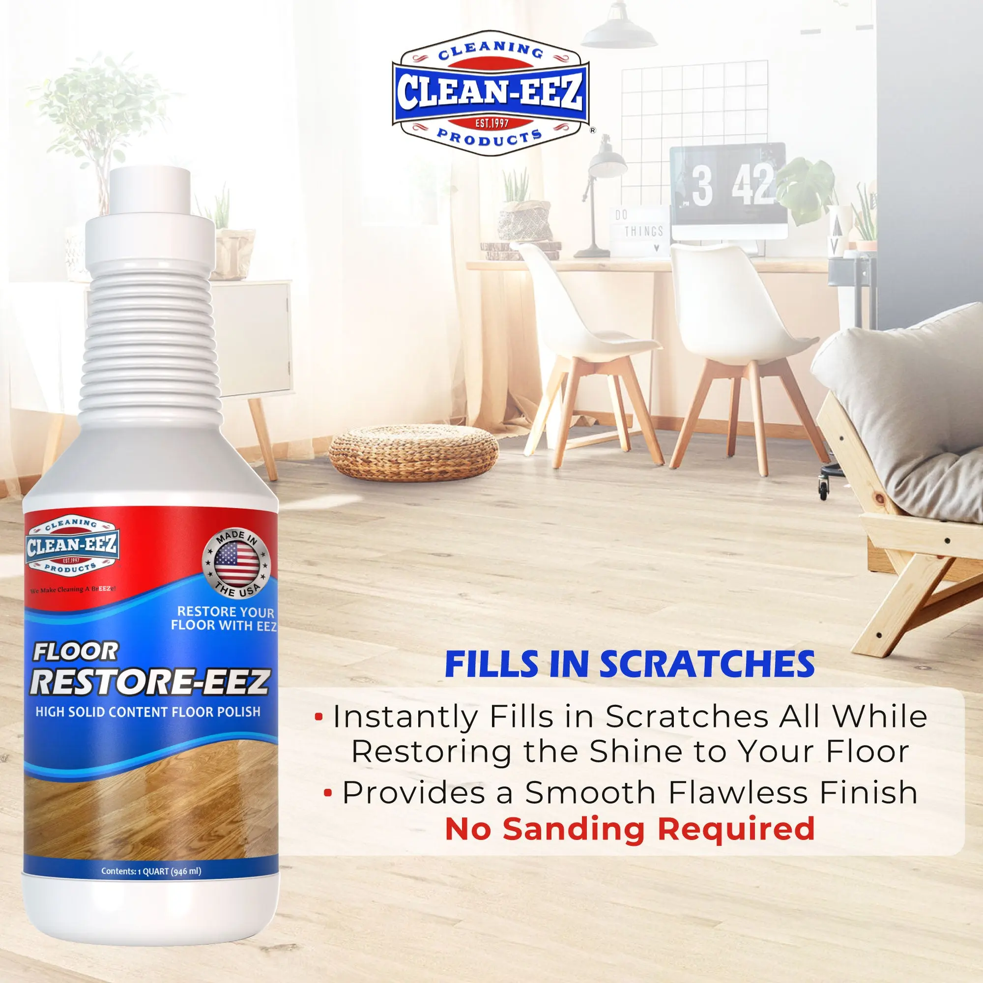 Floor Restore-Eez | High-Solid Floor Polish & Restorer for Wood, Laminate, Vinyl & Bamboo