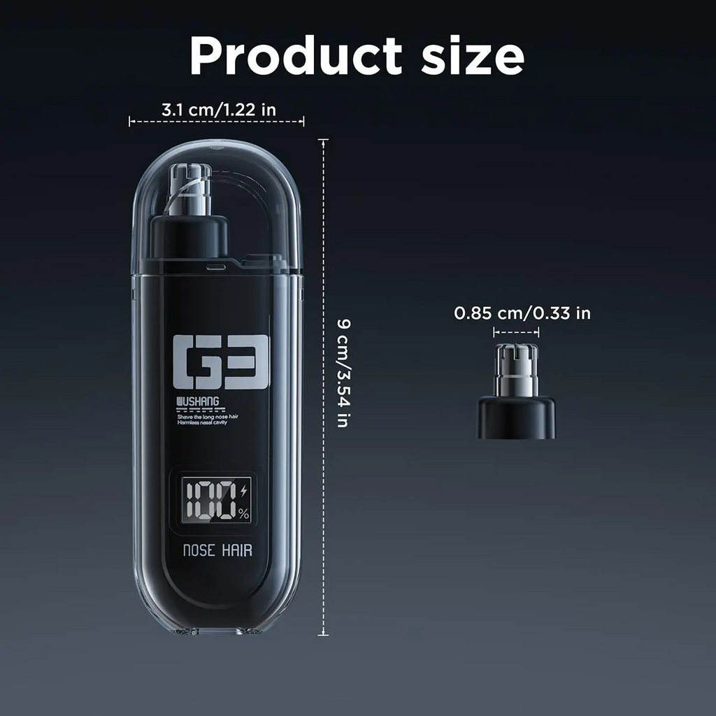 USB Rechargeable Nose & Ear Hair Trimmer – IPX7 Waterproof, LED Display, 360° Dual-Edge Blades | For Men & Women