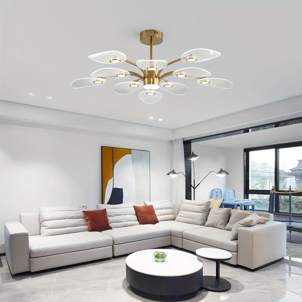 Garwarm Contemporary LED Chandelier – 10-Light Dimmable Sputnik Pendant with Gold Electroplating & Acrylic Shade | Dining Room & Bedroom