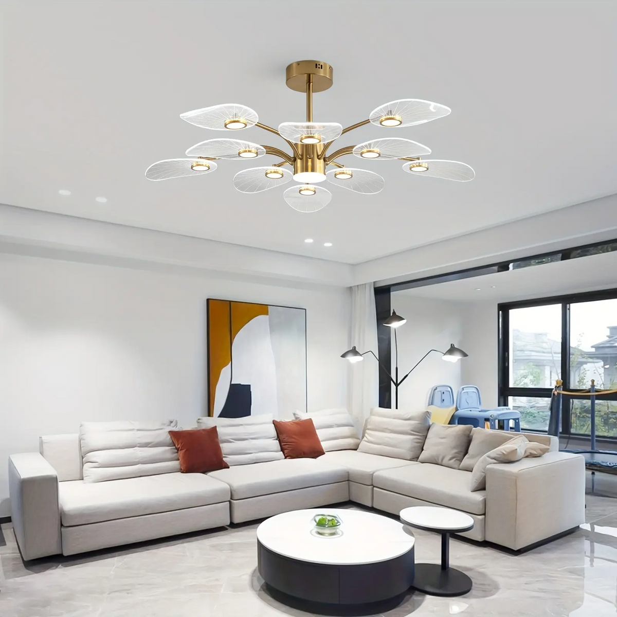 Garwarm Contemporary LED Chandelier – 10-Light Dimmable Sputnik Pendant with Gold Electroplating & Acrylic Shade | Dining Room & Bedroom