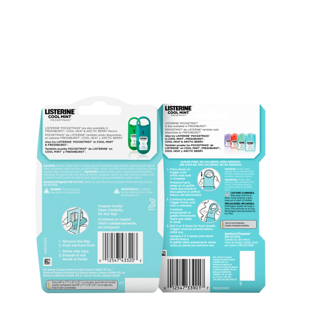 Listerine Duo Pack – PocketPaks Breath Strips + Pocketmist Spray | Cool Mint & Freshburst