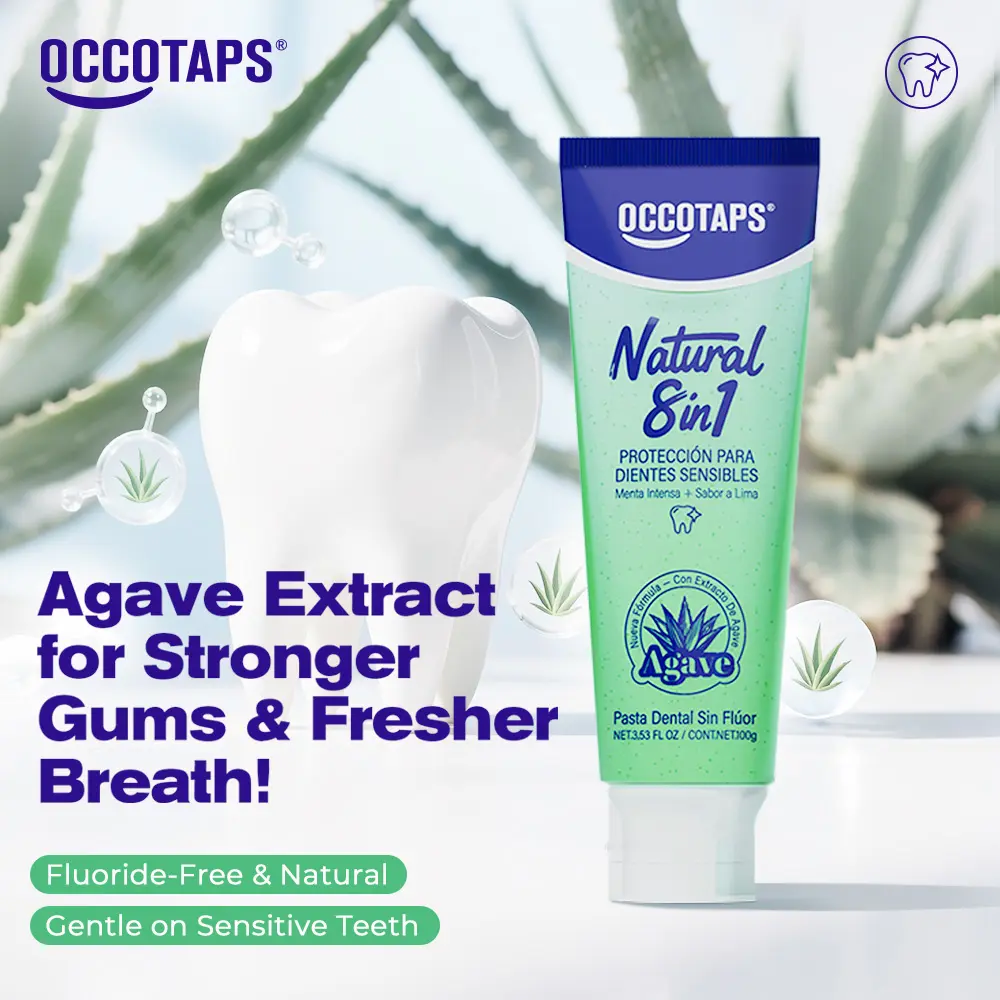 OCCOTAPS Agave Natural Herbal Toothpaste – Blue Agave Extract, Whitening & Enamel Strengthening | Fluoride-Free, Probiotics & Niacinamide
