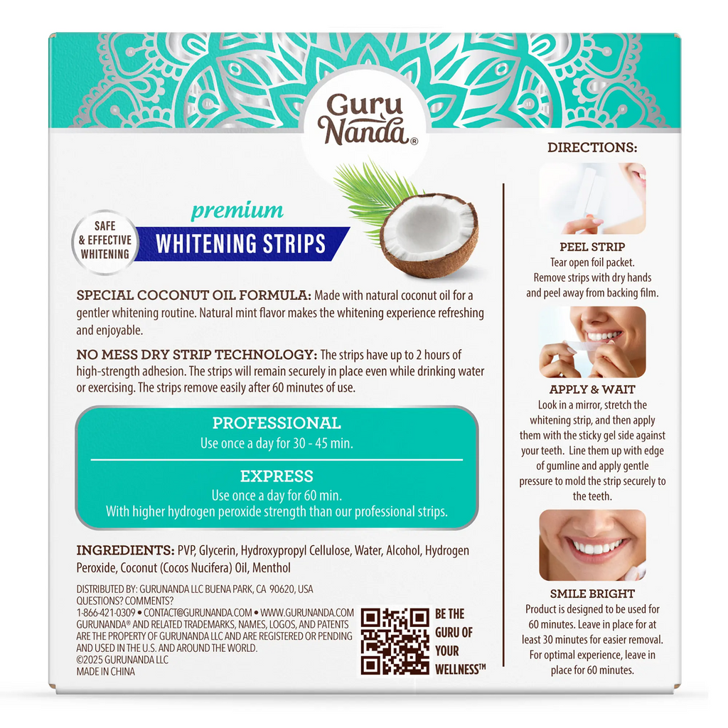 GuruNanda Teeth Whitening Strips – 7-Day Treatment with Coconut Oil | Non-Slip, Vegan & Dentist-Evaluated