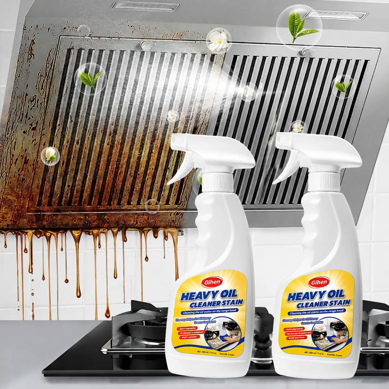 Gihen Multi-Purpose Heavy-Duty Cleaner | Spray & Towel Kit for Kitchen, Oven, Stove, Range Hood & Sink – Cuts Through Grease Fast