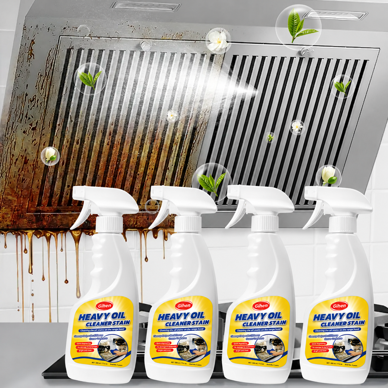 Gihen Multi-Purpose Heavy-Duty Cleaner | Spray & Towel Kit for Kitchen, Oven, Stove, Range Hood & Sink – Cuts Through Grease Fast