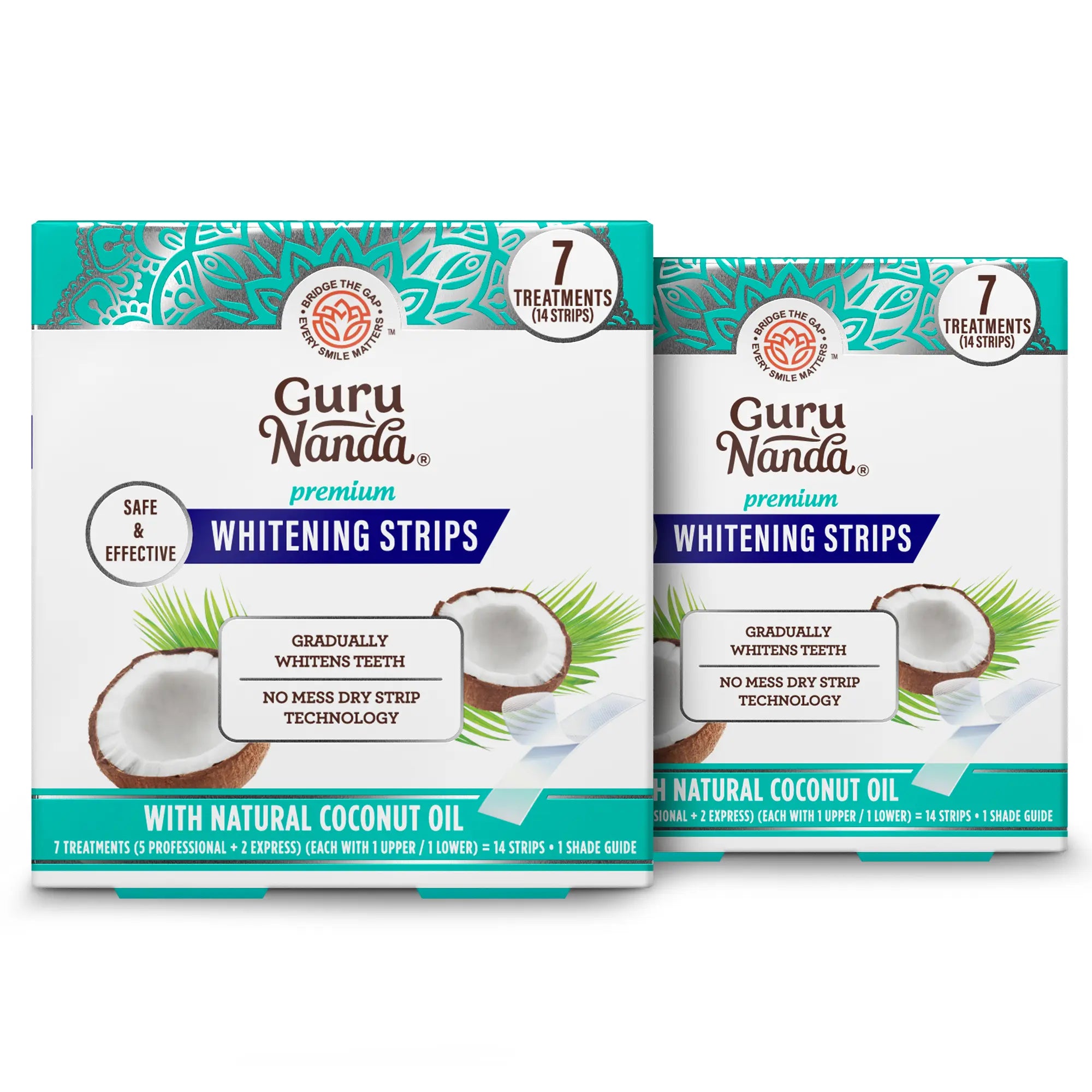 GuruNanda Teeth Whitening Strips – 7-Day Treatment with Coconut Oil | Non-Slip, Vegan & Dentist-Evaluated