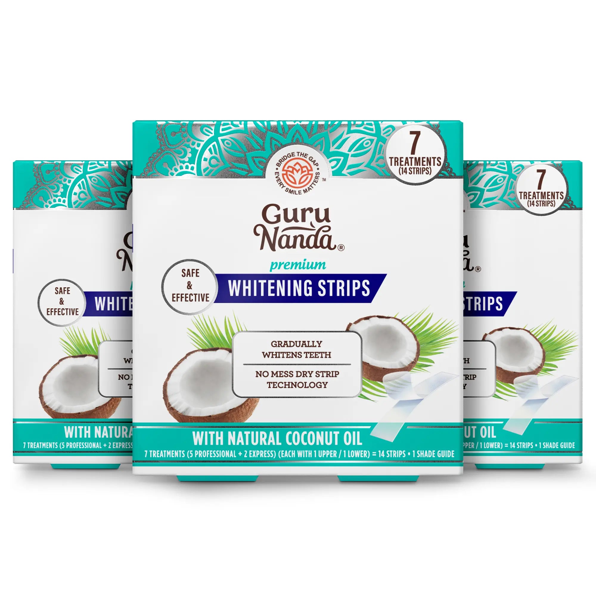 GuruNanda Teeth Whitening Strips – 7-Day Treatment with Coconut Oil | Non-Slip, Vegan & Dentist-Evaluated
